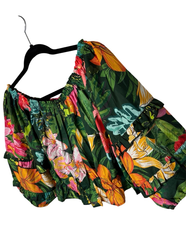 Rachel Zoe Tropical Floral Off-Shoulder Crop Top Size S Boho Vibrant Beachy Nwt